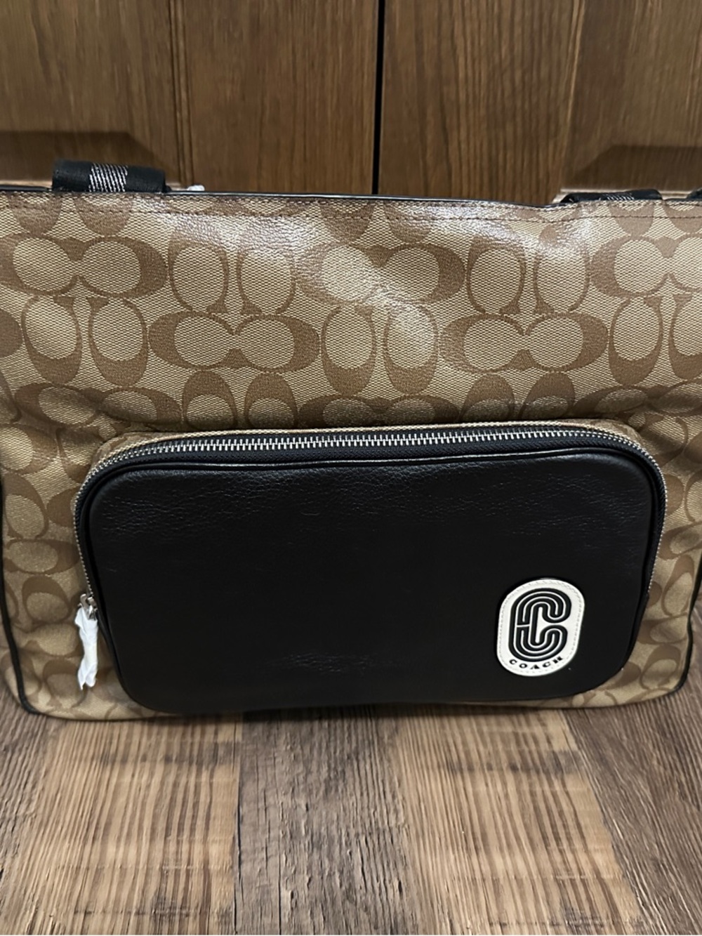 Coach Women’s Signature Canvas Tote with Black Front Pocket
